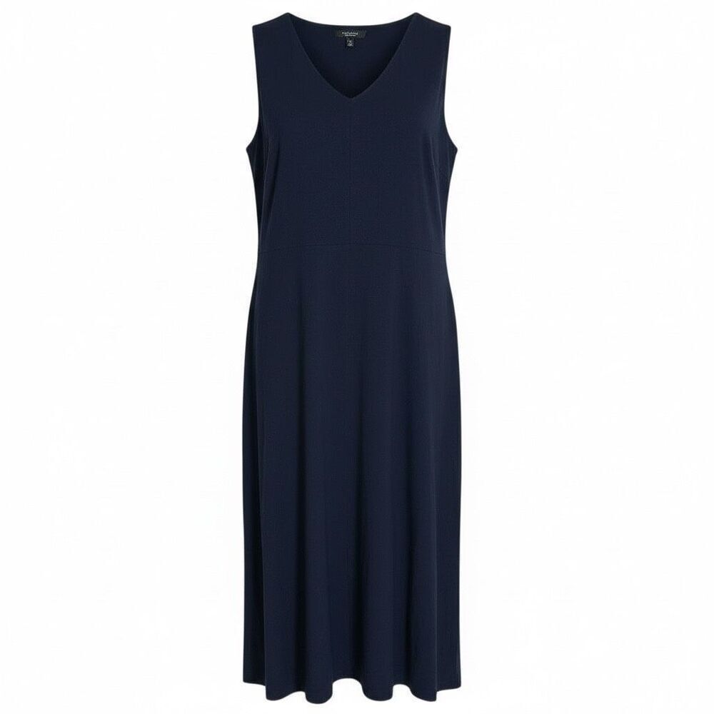 Talbots V-Neck Sleeveless Cotton Blend Stretch Midi Dress Navy Blue Size 2XP